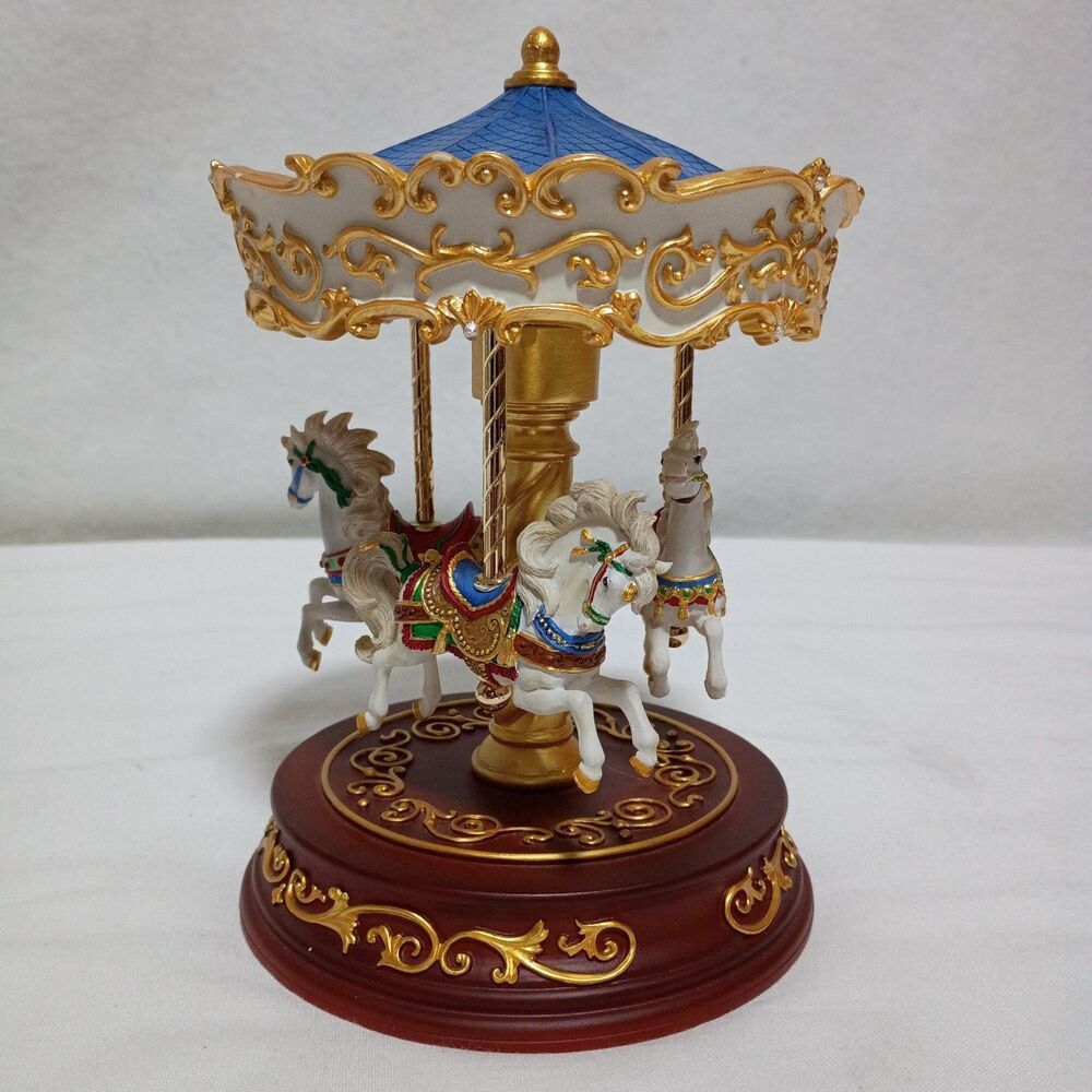 San Francisco Music Box Company Romance 3 Horse Wind-Up Carousel For Parts